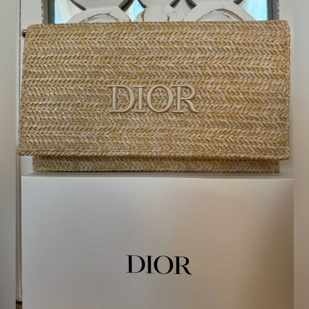 Dior Beauty Tan Woven Raffia Clutch